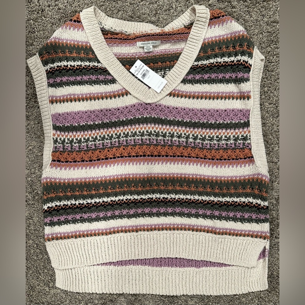 NWT - American Eagle Oversized Striped Knit Sweater Vest, Multicolored, Size S